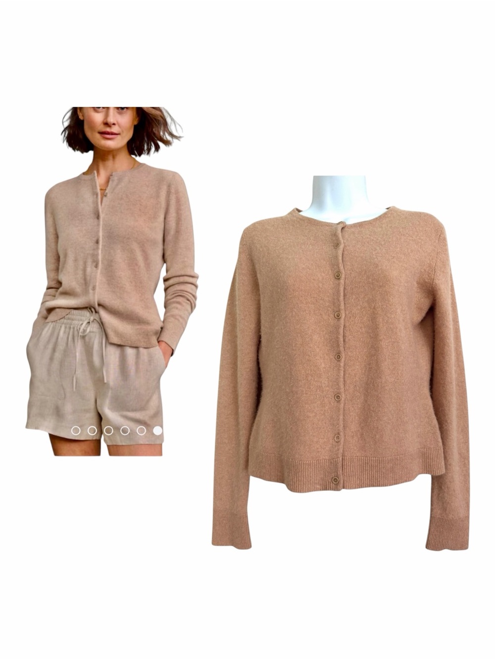 Garnet Hill Essential Retro Cashmere Cardigan Sweater Size Small Classic Neutral
